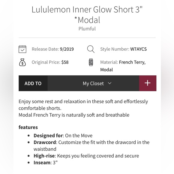 Lululemon Inner Glow Short 3” Size 6 GUC - Picture 5 of 12